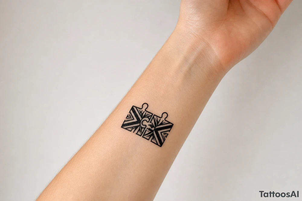 Two puzzle pieces that would only fit together with only the two to make one for two lovers tattoo idea