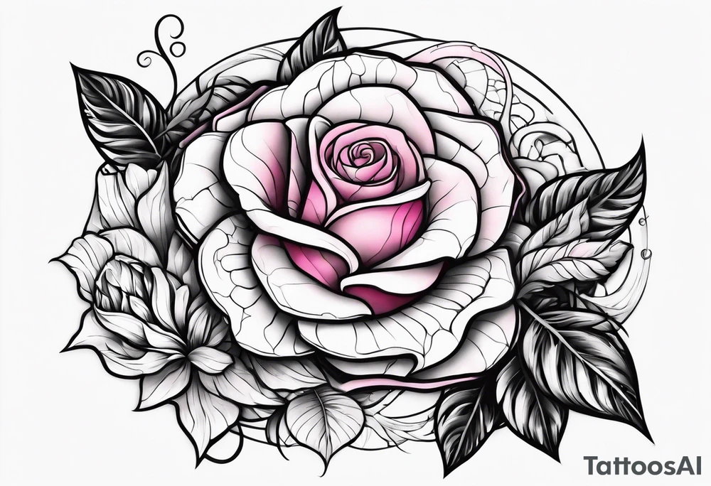 fleurs rose avec un serpents agressif tattoo idea