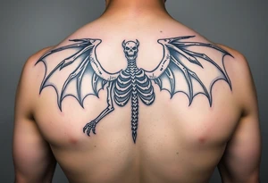 powerful majestic medieval dragon skeleton with Wings tattoo idea