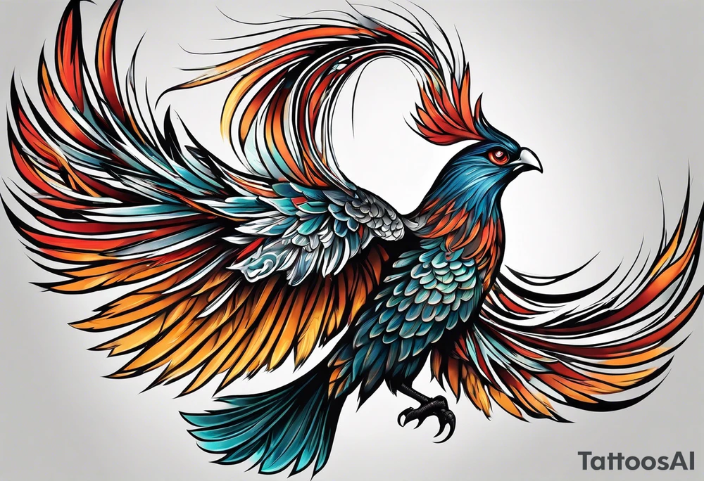 phoenix, 
chinese,
realistic, 
long tail,
elegant,
wing tips pointing down,
long neck,
long feathers,
in flight,
graceful, tattoo idea