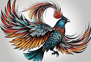 phoenix, 
chinese,
realistic, 
long tail,
elegant,
wing tips pointing down,
long neck,
long feathers,
in flight,
graceful, tattoo idea