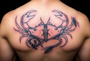 Crabs, fish, snake, bees tattoo idea