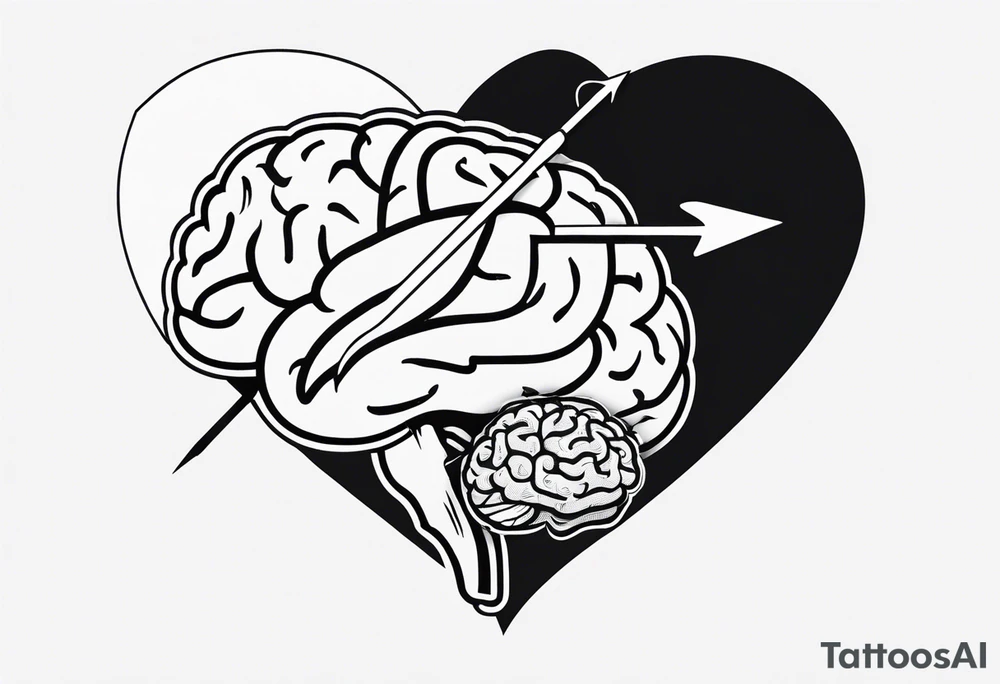 Picture of a heart and brain with an arrow pointing down underneath tattoo idea