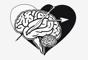 Picture of a heart and brain with an arrow pointing down underneath tattoo idea