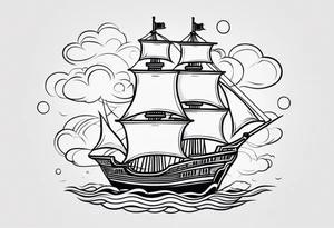 4 story wooden ship tattoo idea