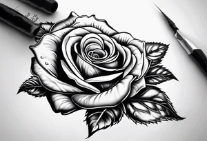 A long stem rose stem stabbed through a human hand tattoo idea
