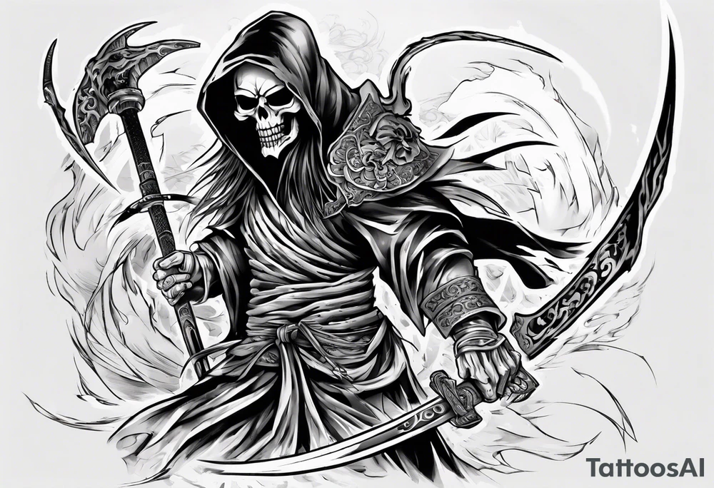 asian warrior who is alsoo  a grim reaper tattoo idea