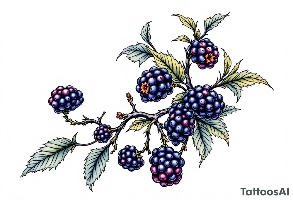 American traditional style Blackberry branch to wrap around an arm tattoo idea