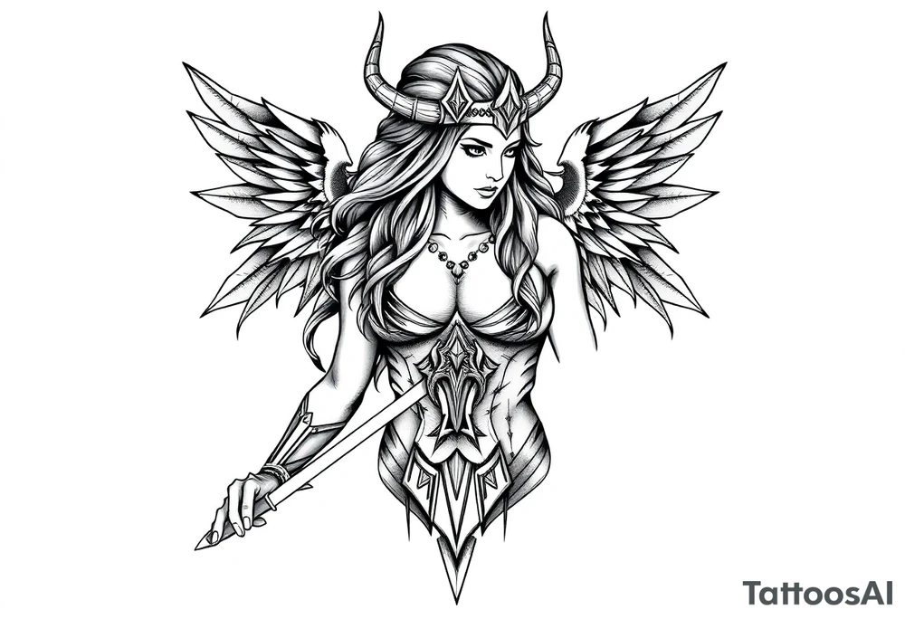 Viking goddess warrior full body sexy tattoo idea