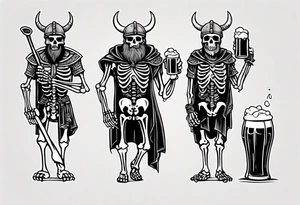 Viking skeleton drinking a beer tattoo idea