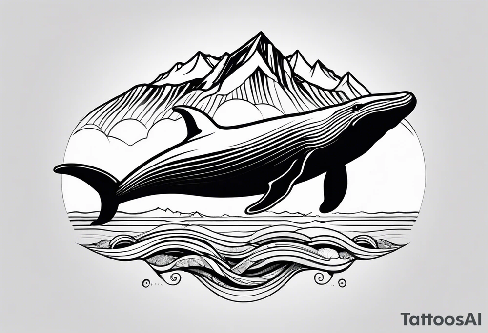 humpback whale in front of  a drawing of the Rocky mountains tattoo idea