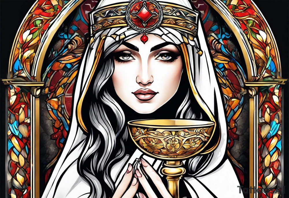 Female saint holding a chalice tattoo idea