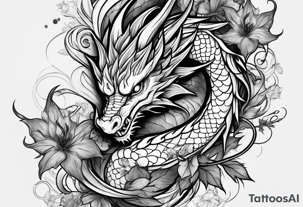 Dragon flower tattoo idea