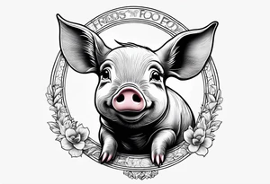 cute piglet with text 'friends not food' tattoo idea