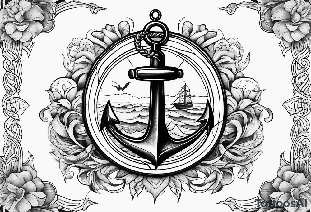 Anchor and compass and waves tattoo idea