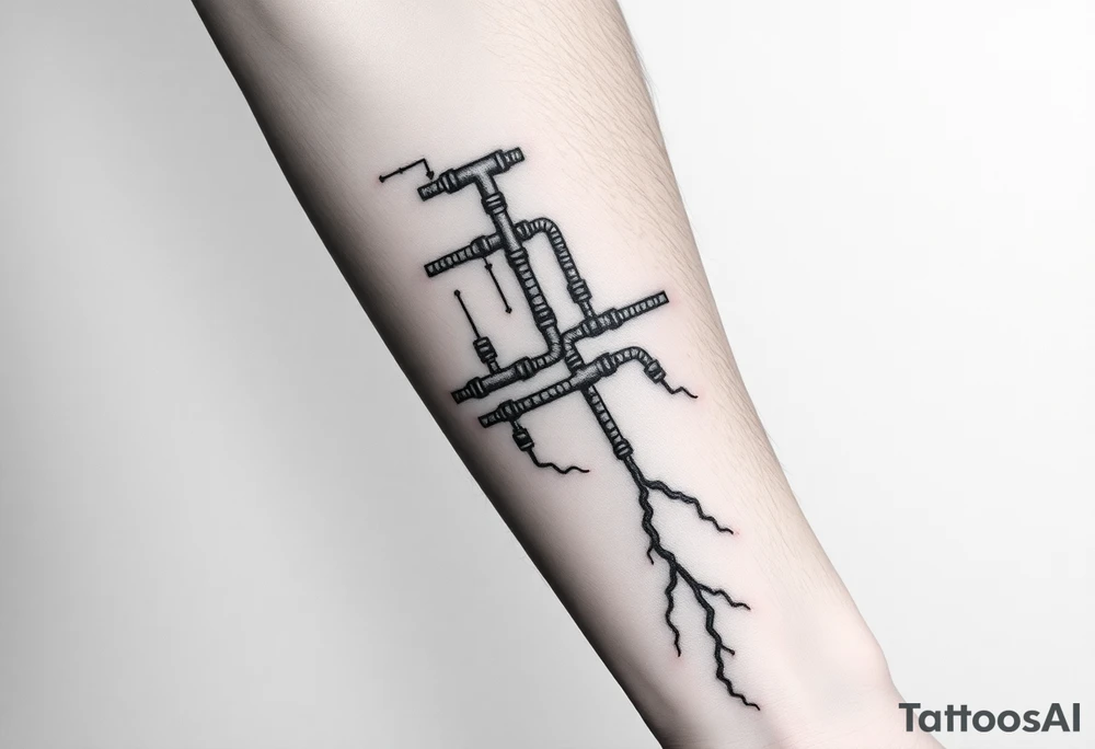System of pipes that transitions and transforms at the end into thick 
veins of forearm tattoo idea