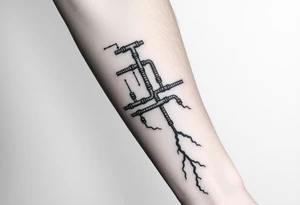 System of pipes that transitions and transforms at the end into thick 
veins of forearm tattoo idea