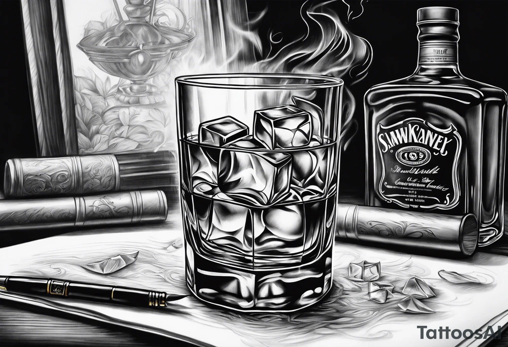 whiskey with smoke coming out of glass tattoo idea