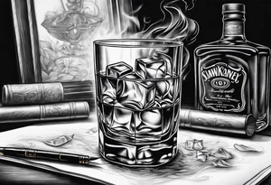 whiskey with smoke coming out of glass tattoo idea