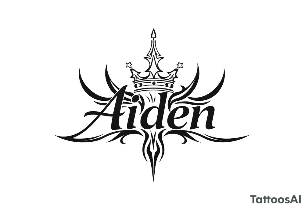 The name Aiden with a kings crown above the A tattoo idea