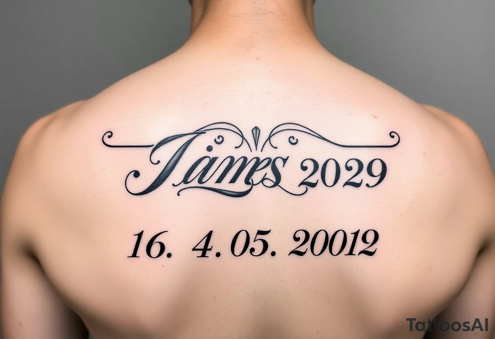 the dates 16.07.2020. 04.05.2019 tattoo ideas with the name James on the year 2019 and mason on the year 2020 for woman tattoo idea