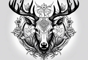 A human with two legs and with a deer skull head tattoo idea