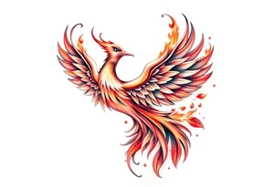 magnificent but feminine phoenix rising  flames with trailing embers tattoo idea