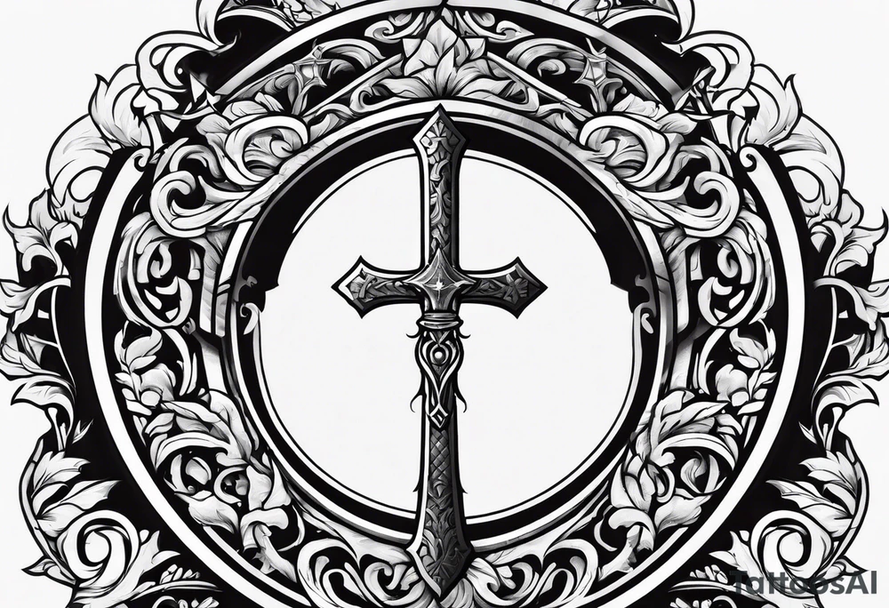 Small cross with a sword tattoo idea
