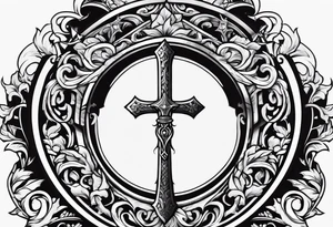 Small cross with a sword tattoo idea