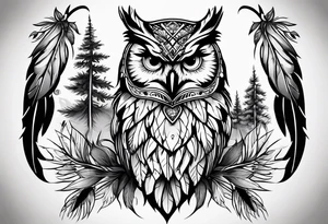 owl, wolf, beaver, and dream catcher tattoo idea