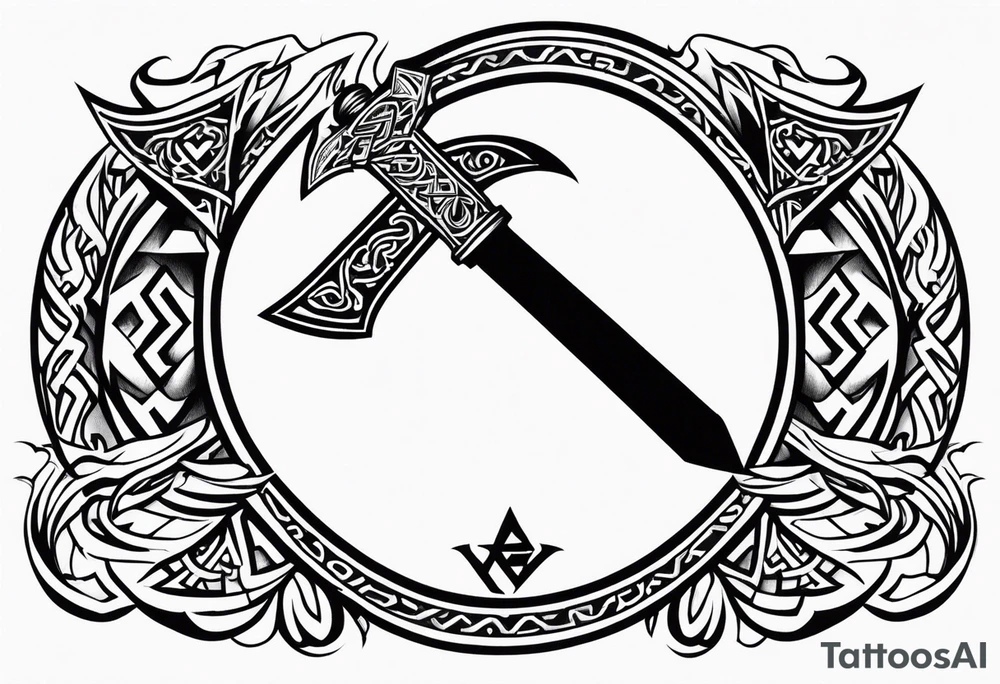 Valhalla sword shield dragon axe Valknut tattoo idea
