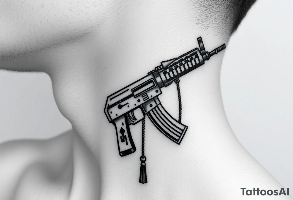 russian christian orthodox but in a AK47 style with a beaded orthodox thurible chain tattoo idea