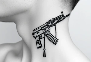 russian christian orthodox but in a AK47 style with a beaded orthodox thurible chain tattoo idea