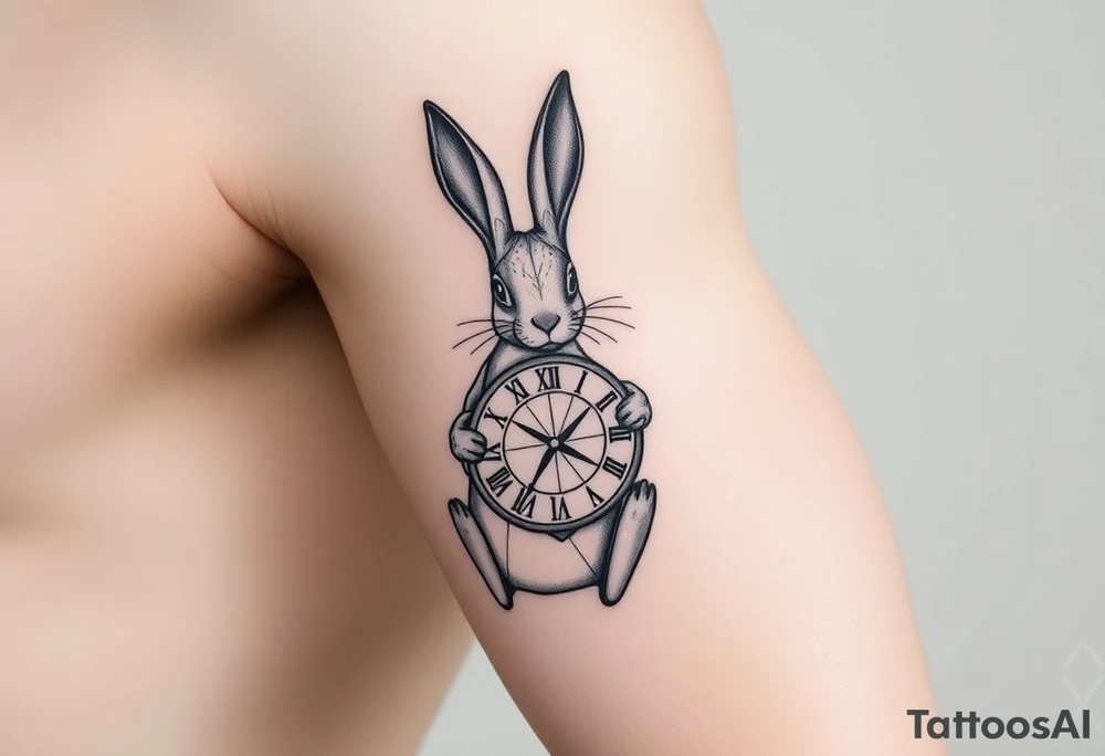 Geometrical rabbit holding a geometrical clock tattoo idea Geometrical rabbit holding a geometrical clock tattoo idea