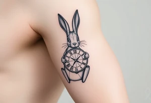 Geometrical rabbit holding a geometrical clock tattoo idea