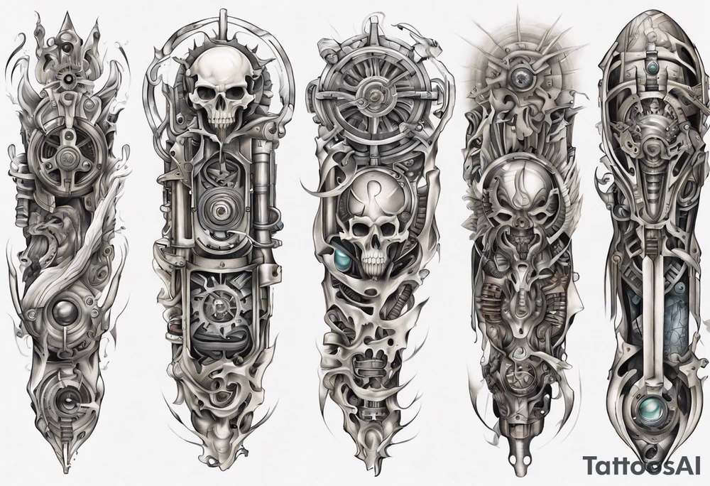 pagan mechanical full sleeve tattoo idea