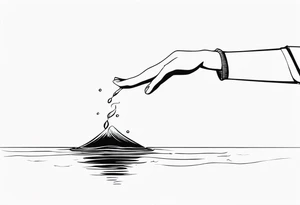 a hand that reaches above a waterline and trys to hold on a string, stopping the person from drowning tattoo idea