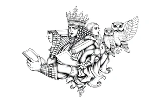 The Egyptian god Toth and the Greek goddess Athena with books and owls tattoo idea