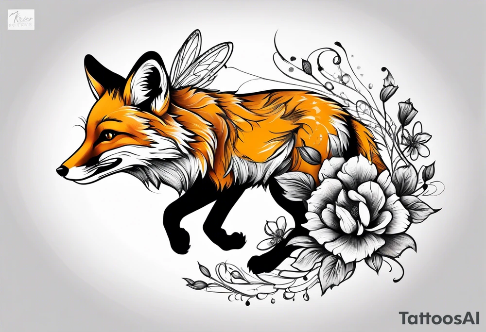 A forearm tattoo of a fox running and a honey bee tattoo idea