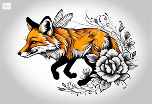 A forearm tattoo of a fox running and a honey bee tattoo idea