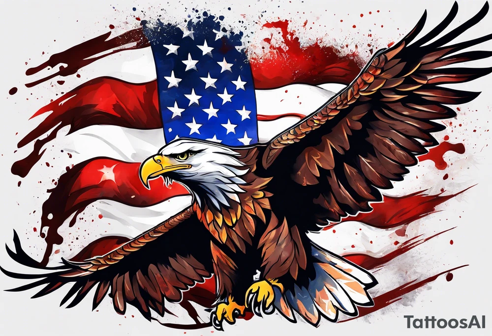 Blood covered Eagle and burning USA  flag tattoo idea