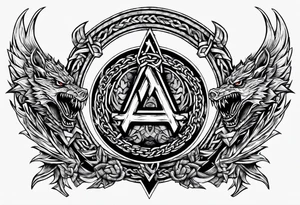 Valhalla sword shield dragon axe Valknut barbed wire chains tattoo idea