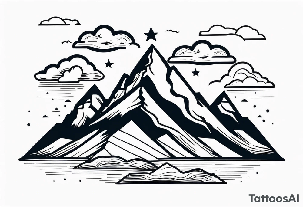 mountains with clouds
 simple with banner tattoo idea