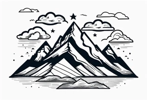mountains with clouds
 simple with banner tattoo idea