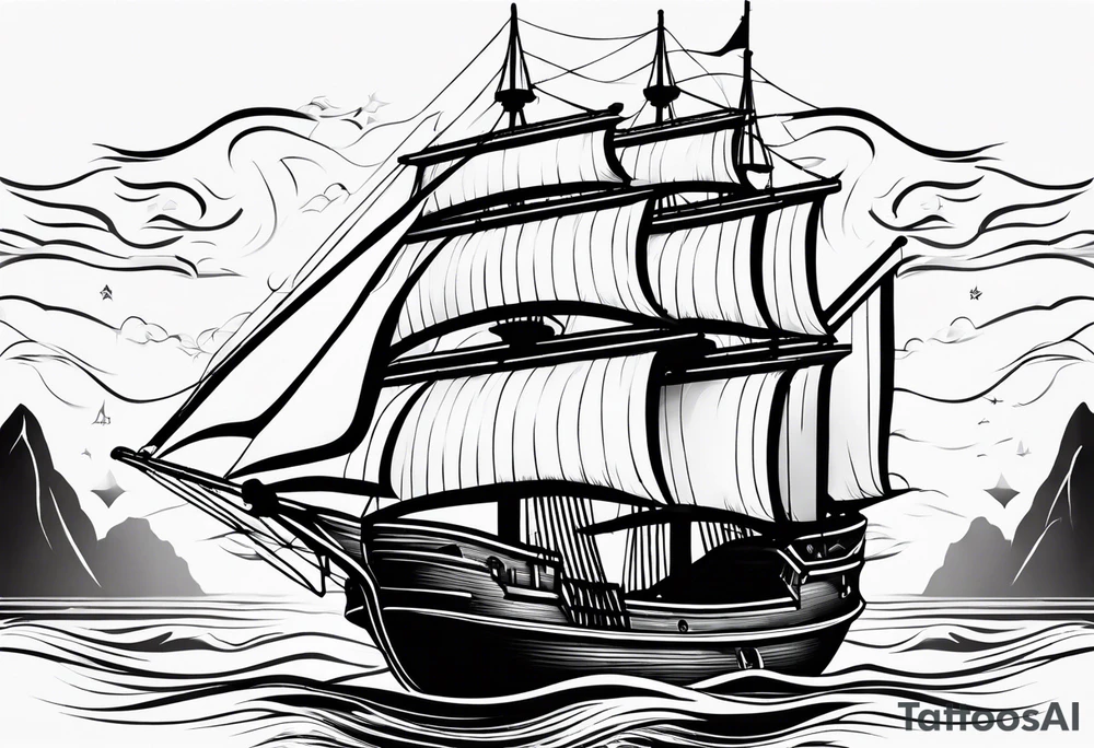 4 story wooden ship tattoo idea