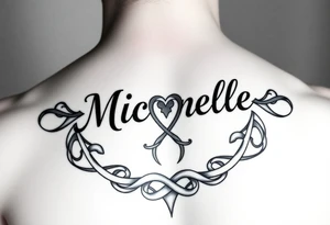 Design a tattoo for a man’s chest of a woman’s name (Michelle). There should be a claddagh and a Celtic knot entertwined. tattoo idea