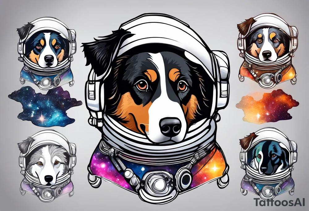 Astronaut Australian shepherd dog in the galaxy tattoo idea