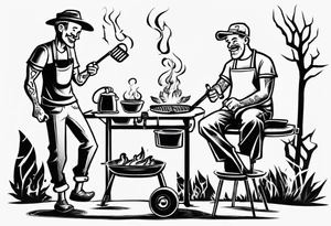 Father and son spending time grilling outside tattoo idea