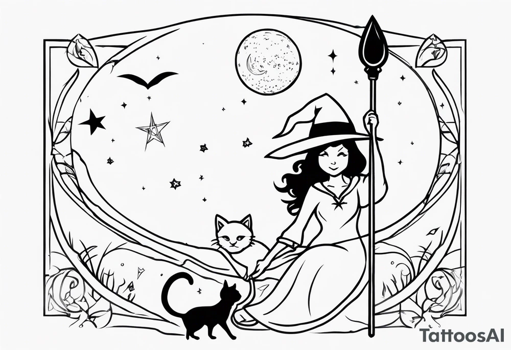 Tarot card, witch, fantasy, broom, cat, Harry Potter, charmed, moons tattoo idea