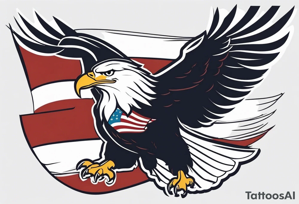 eagle flying in front of ship holding American flag in beak tattoo idea